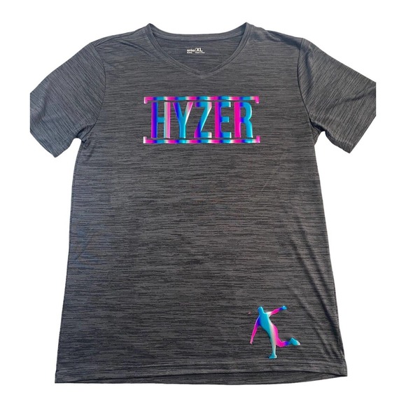 Disc Golf Shirt RAINBOW HOLOGRAPHIC HYZER Logo Unisex Jersey Active XL Grey - Picture 11 of 12
